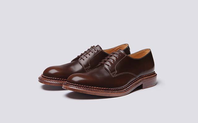 Grenson Rosebery Mens Derby Shoes in Dark Brown Hi Shine Leather GRS113270
